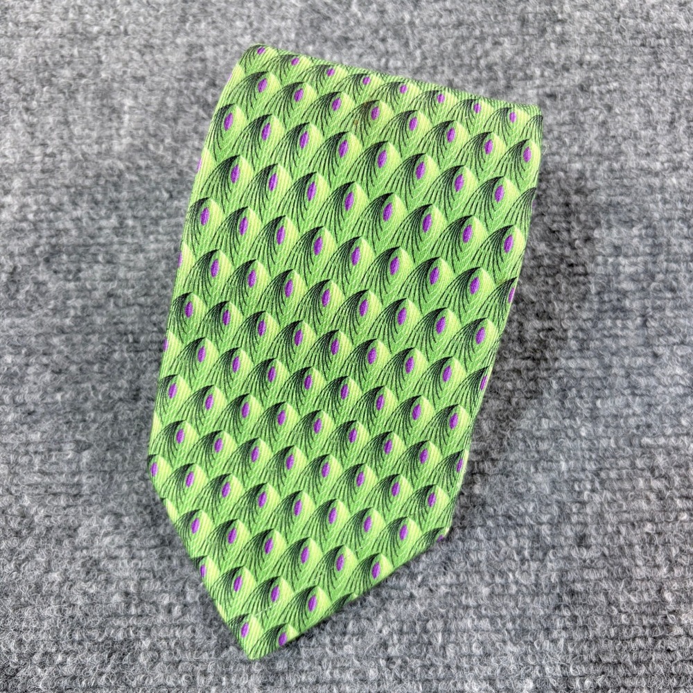 Robert Talbott Best of Class Oak Hall Silk Tie Green Peacock Feather Pattern USA